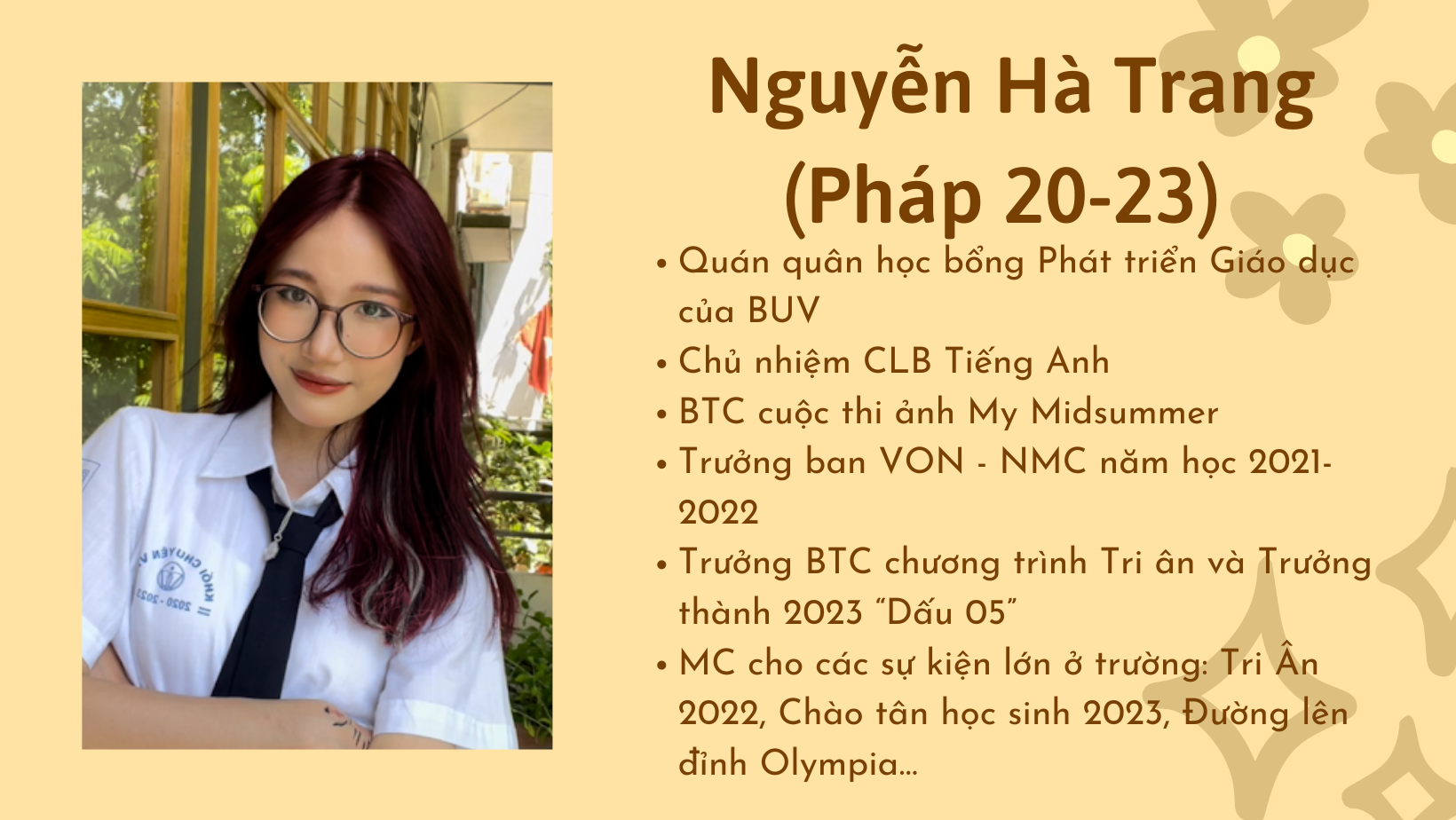 Những điều chưa tiết lộ về Nguyễn Hà Trang - cô bạn Chuyên Pháp giành Quán quân học bổng Phát triển Giáo dục của BUV